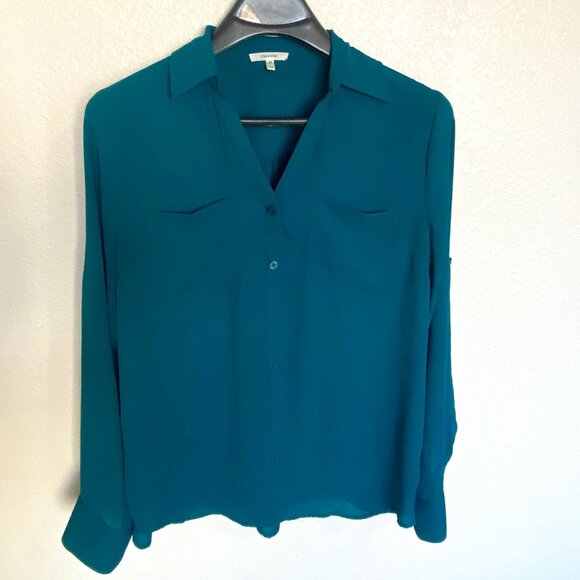 Women's button-down Teal blouse-M - Picture 1 of 3
